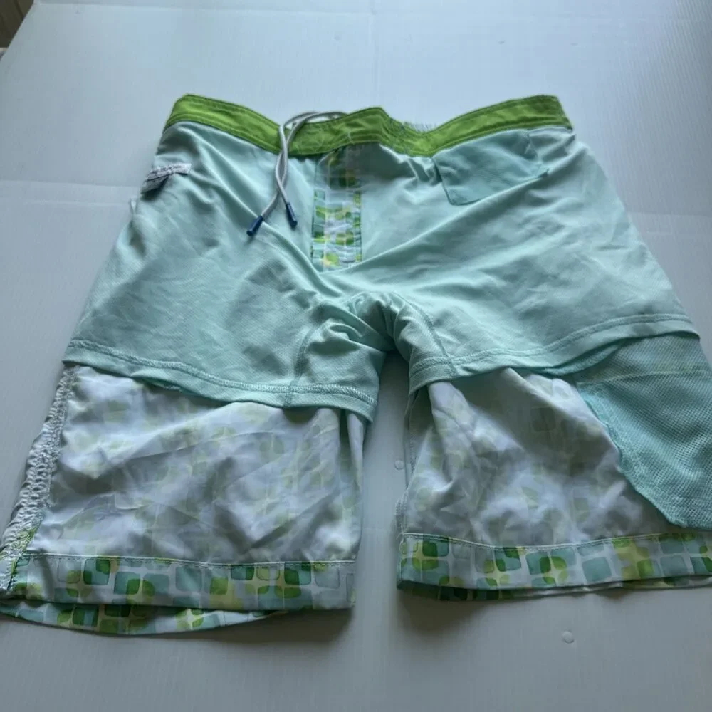 Tommy Bahama Men’s Swim Trunks M Green Geometric Print Drawstring Board Shorts